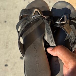 Karen Scott Black Strappy Sandals with Silver Accents